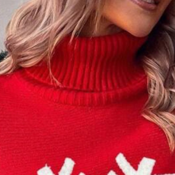 Cozy Vibrant Red Christmas Holiday Turtleneck Sweater Top - Picture 7 of 7